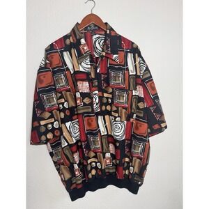 Vintage Alan Stuart 1/4 Button Shirt 2XL Colorful Abstract Short Sleeve 90s